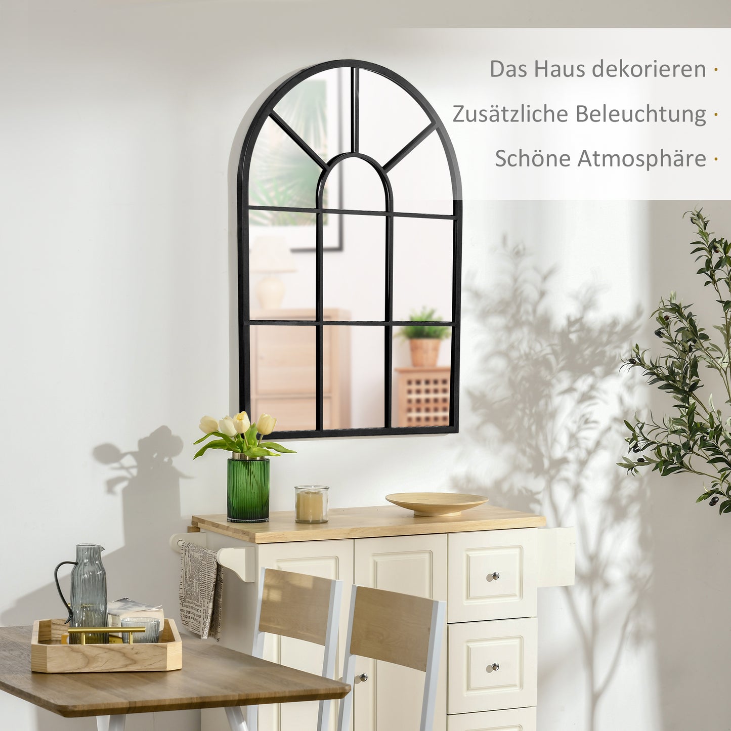 HOMCOM Fensterspiegel mit Metallrahmen, 91 cm x 2 cm x 60 cm Schwarz