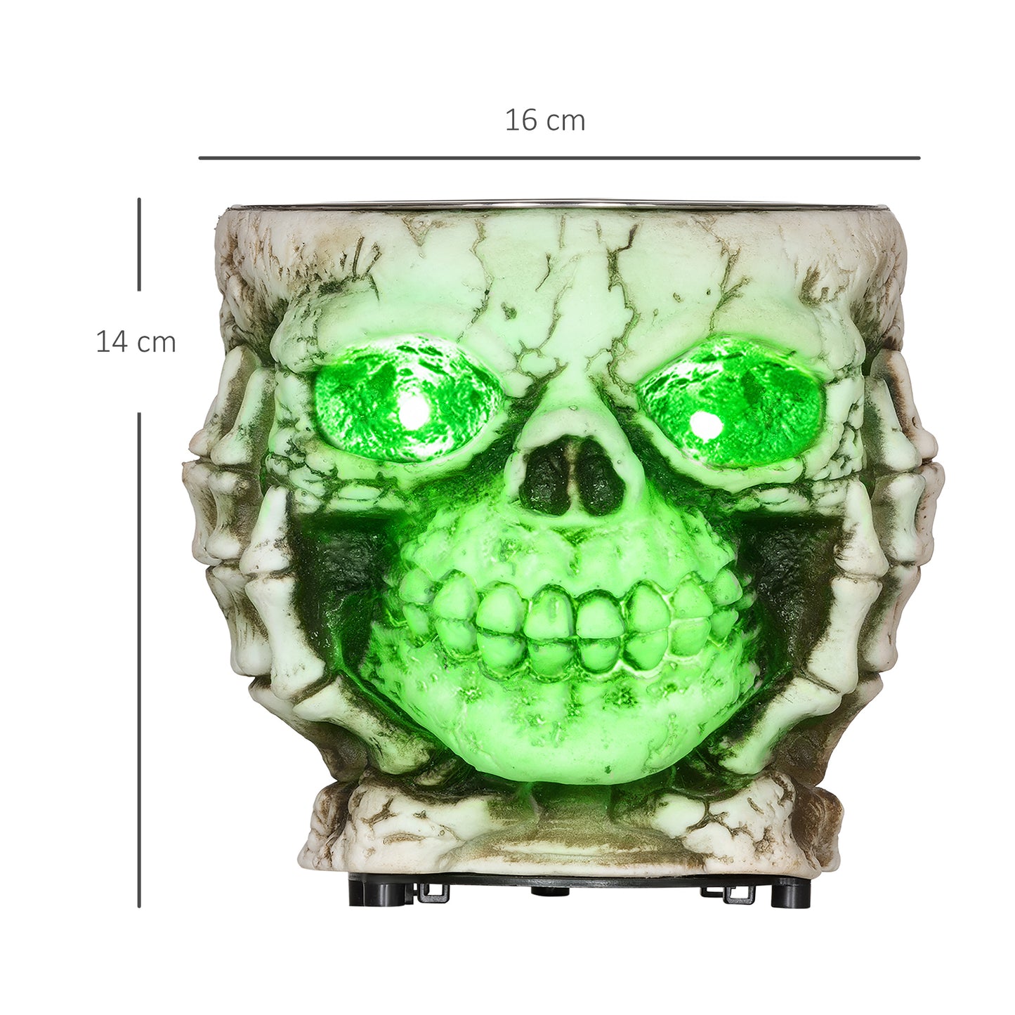 HOMCOM Halloweendekoration, Skelett-Süßigkeitenschale, leuchtende Augen, unheimliches Heulen, Grau/Schwarz