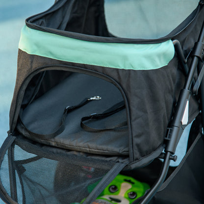PawHut Haustierbuggy Hundebuggy, klappbar, mit Regenschutz, 2 Getränkehalter, Blau + Grün