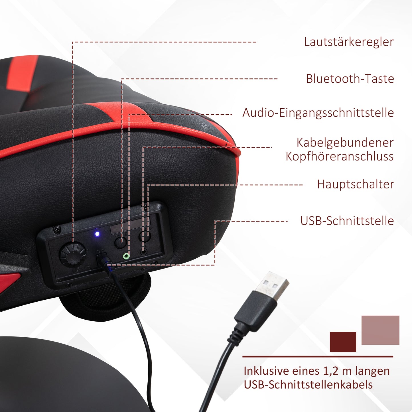 Vinsetto Gamingsessel, Gamingstuhl, integrierte Lautsprecher, neigbare Rücklehne, schwarz+rot, 69 x 73 x 118cm