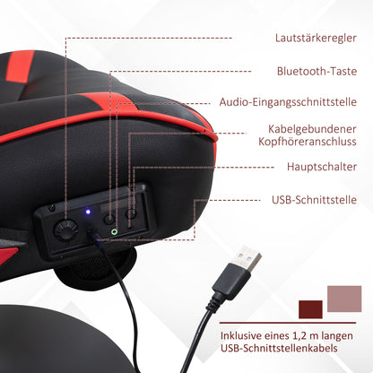 Vinsetto Gamingsessel, Gamingstuhl, integrierte Lautsprecher, neigbare Rücklehne, schwarz+rot, 69 x 73 x 118cm