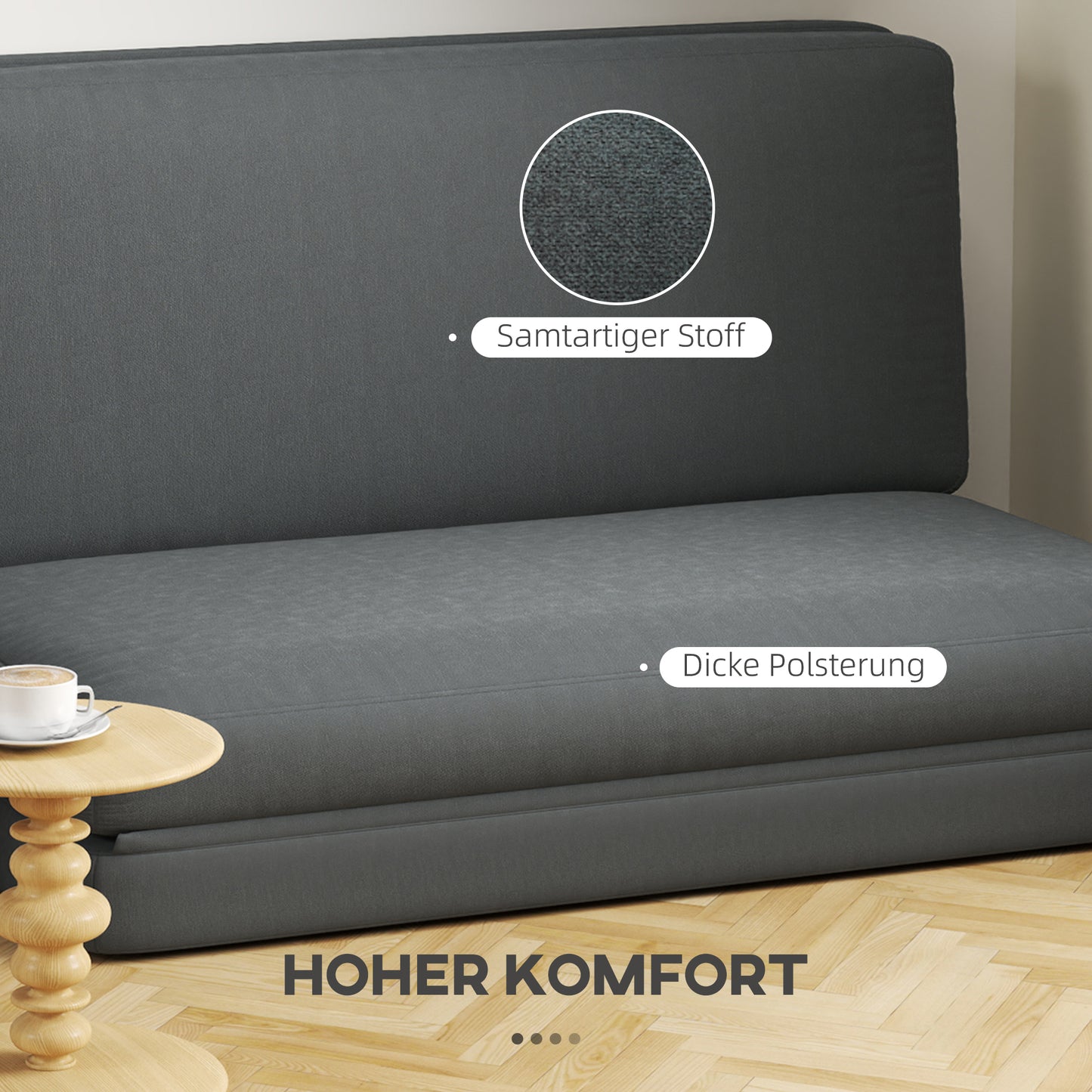 HOMCOM 3-in-1 faltbarer Relaxsessel, Gästematratze, teilbar, 138 cm breit, Dunkelgrau