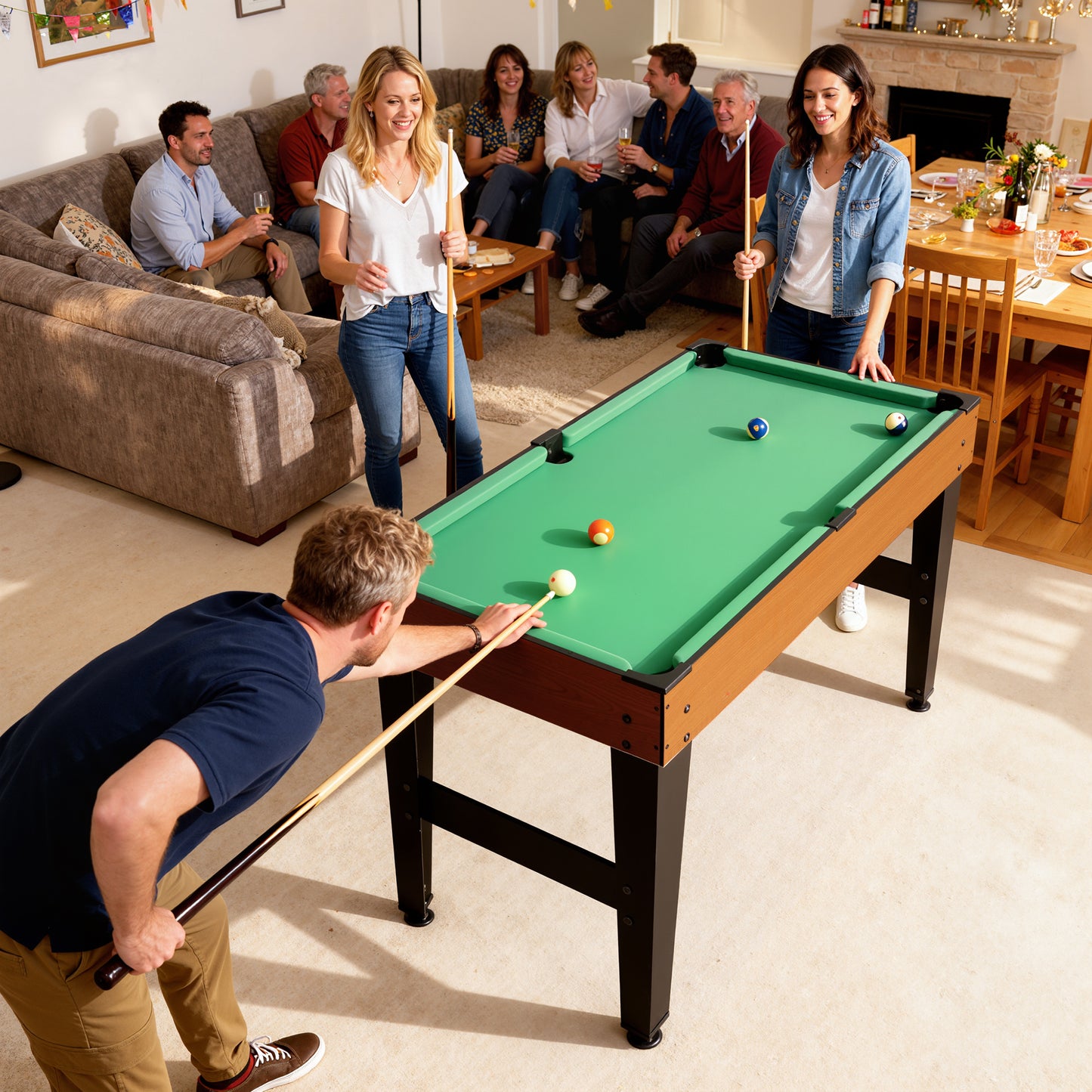 SPORTNOW 5-in-1 Multispiel-Tisch, 53 Zubehör-Teile, Tischfußball, Tischhockey , Tischtennis, Billard, Basketball, Walnuss