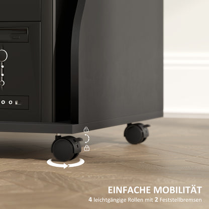 HOMCOM Computertisch mit Rollen, Schreibtisch mit Stauraum, 80 x 48 x 75 cm, Schwarz