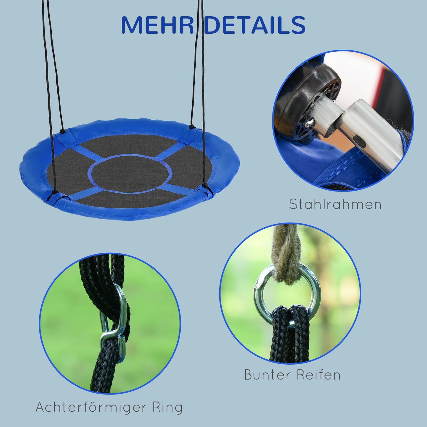 Outsunny Nestschaukel، wetterfest، bis 100 كجم، längenverstellbare Seile، Φ110 سم، Blau