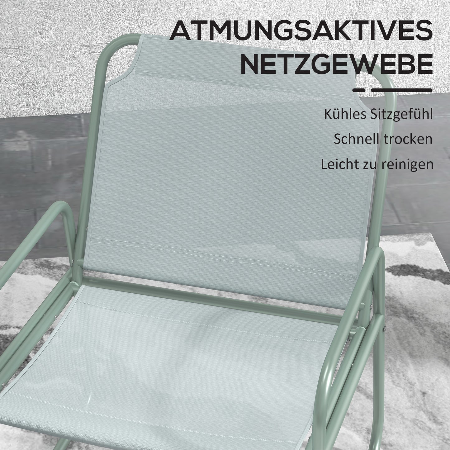 Outsunny 3-teiliges Gartenmöbelset، 2 Stühle mit atmungsaktivem Stoffbezug، 1 عداء Tisch Ø60 سم، Grün
