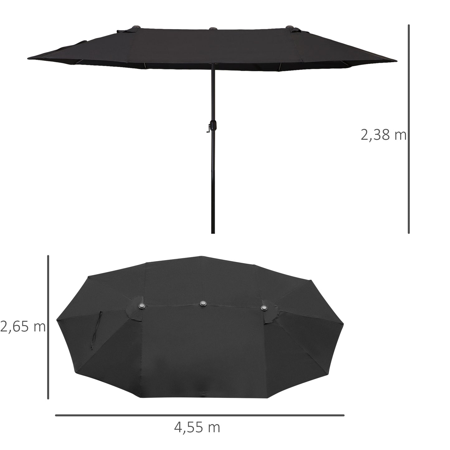 Outsunny Doppelsonnenschirm 455 x 270 cm Gartenschirm mit Handkurbel oval stabil Metallstange Marktschirm Doppelsonnenschirm Terrassenschirm Sonnenschutz für Strand Balkon Terrasse Garten Schwarz