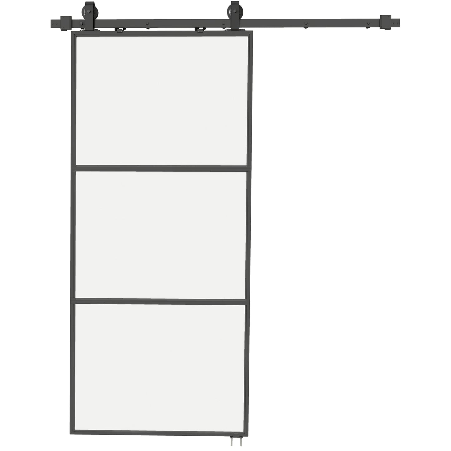 HOMCOM Schiebetür mit Milchglas, Schienensystem, Montagesatz, Soft-Close-Mechanismus, leichter Zusammenbau, Stahl, Schwarz