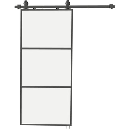 HOMCOM Schiebetür mit Milchglas, Schienensystem, Montagesatz, Soft-Close-Mechanismus, leichter Zusammenbau, Stahl, Schwarz