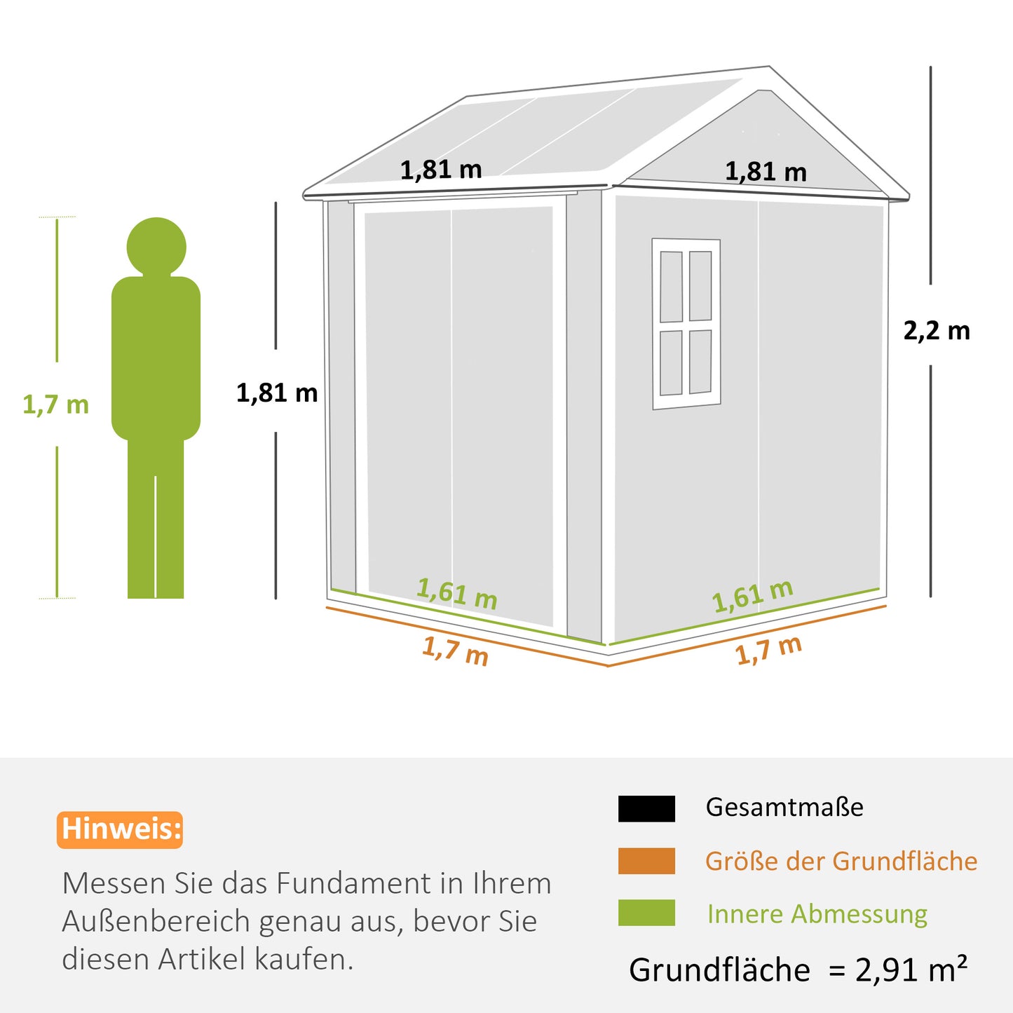 Outsunny Gartenhaus, Gartenschuppen mit Fenster, verschließbare Tür, Kunststoff, Grau
