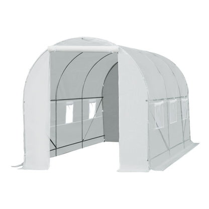 Outsunny Foliengewächshaus Treibhaus begehbar mit Metallrahmen 4,45 x 2 x 2m Weiß
