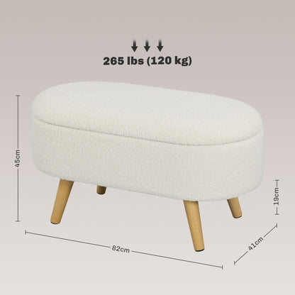 HOMCOM Sitzbank mit Stauraum und Deckel, Fußhocker für Flur, Wohnzimmer, Schlafzimmer, Holz, Stoffbezug, Weiß