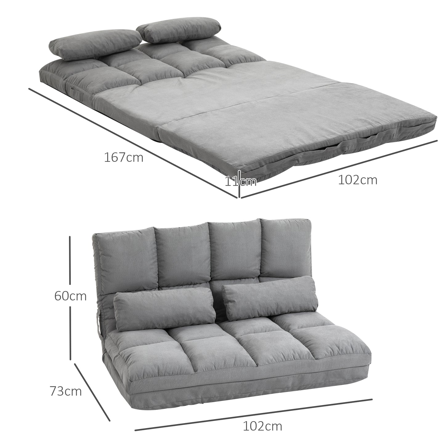 HOMCOM Bodenstuhl Bodensessel mit Liegefunktion Verstellbarer Rückenlehne Sitzkissen Relaxsessel zum Fernsehen, Lesen Meditationsstuhl Lazy Sofa Lesesessel für Meditation Yoga Büro Grau