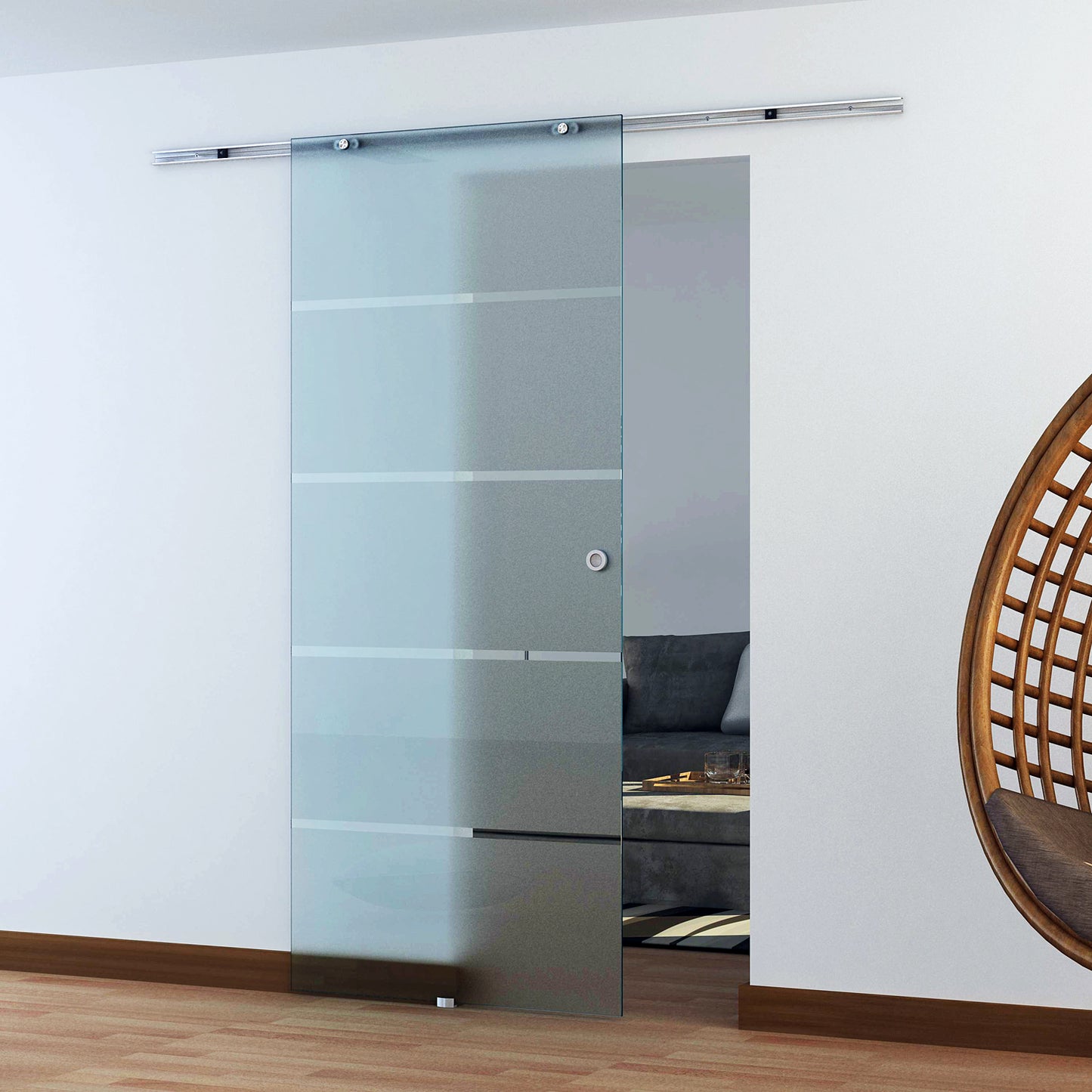 HOMCOM Glasschiebetür Schiebetür Glastür Zimmertür teilsatiniert 900 x 2050 mm