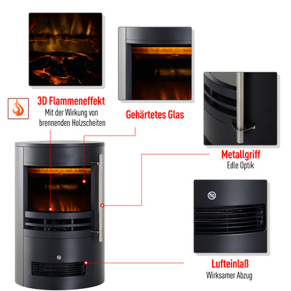 HOMCOM Elektrokamin mit Heizung، كهربائي Kamin مع تأثير اللهب LED، 900/2000W Dekokamin، كهربائي Kaminfeuer Kaminofen، أسود