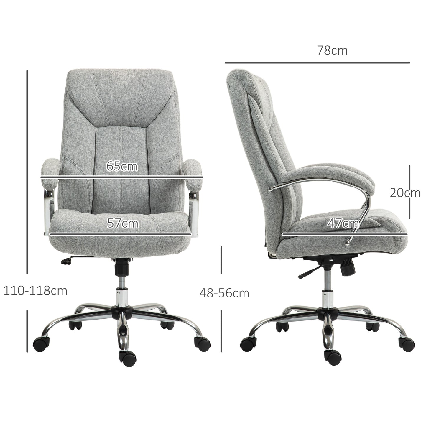Vinsetto Ergonomischer Bürostuhl, hohe Rückenlehne, atmungsaktiver Bezug, verstellbare Höhe, Grau