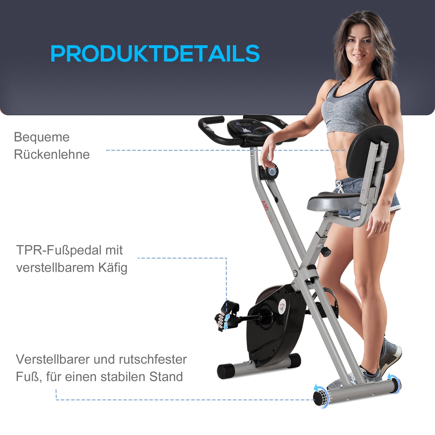 HOMCOM Heimtrainer Fahrradtrainer mit 8 stufig einstellbarem Magnetwiderstand höhenverstellbar Stahl Schwarz+Grau
