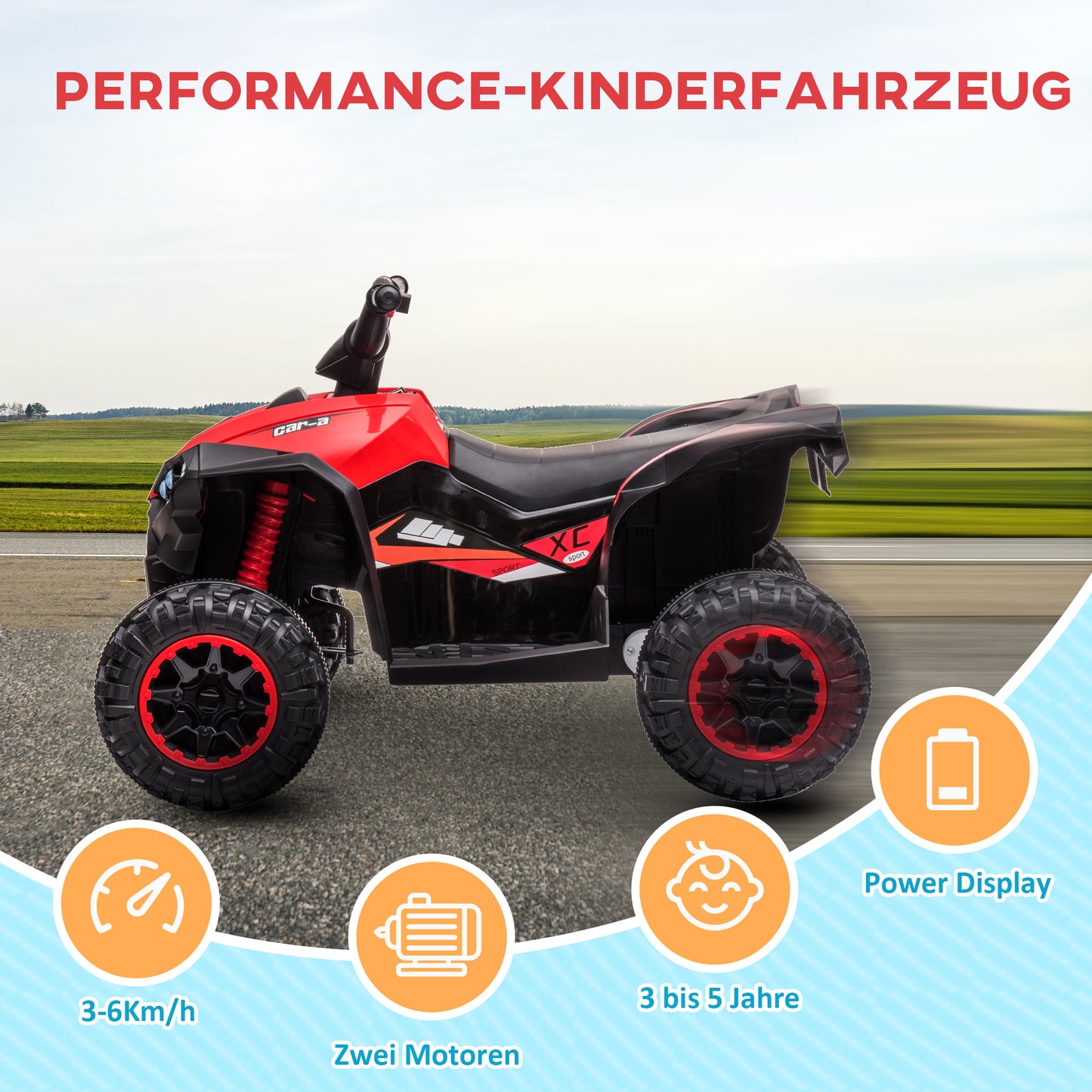 HOMCOM Elektro-Kinderquad, LED-Scheinwerfer, MP3-Player, Stoßdämpfer, ergonomischer Sitz, Rot+Schwarz