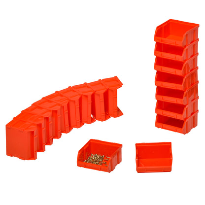 DURHAND Aufbewahrungs-System Wandregal mit Stapelboxen, 30 Boxen, 2 Lochplatten, 37,5 cm x 18 cm x 63 cm, Rot + Grau+ Schwarz