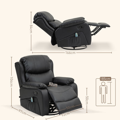 HOMCOM Massagesessel, Wärme- & Liegefunktion, Kunstleder, bis 150kg, 97x92x104cm, Schwarz