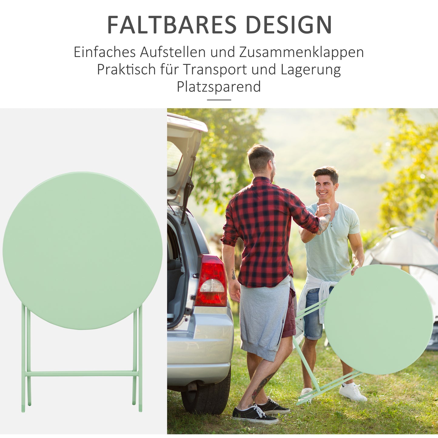 Outsunny Gartenset für 2 Personen Garnitur Balkonmöbel Set Bistrotisch mit 2 Stühlen für Hof Garten klappbar Grün
