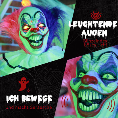 HOMCOM Grusel-Clown Halloween-Dekoration، beweglich، Lach-Funktion، وردي + ليلى