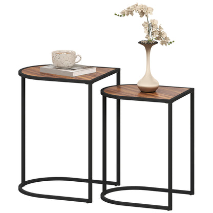 HOMCOM Satztisch-Set، Beistelltische، Metallrahmen، Tischplatte in Holzoptik، براون