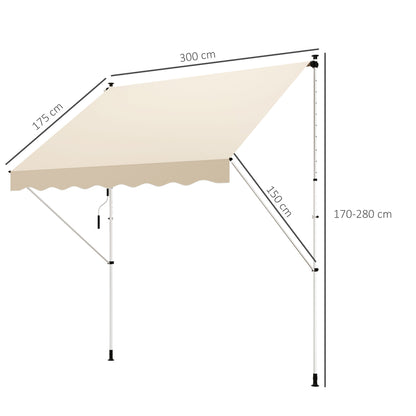 Outsunny Klemmmarkise mit Handkurbel höhenverstellbar Gelenkarmmarkise schmutzabweisend, witterungsbeständig Balkonmarkise 150cm breit Terrassenmarkise für Terrasse Balkon Veranda Beige