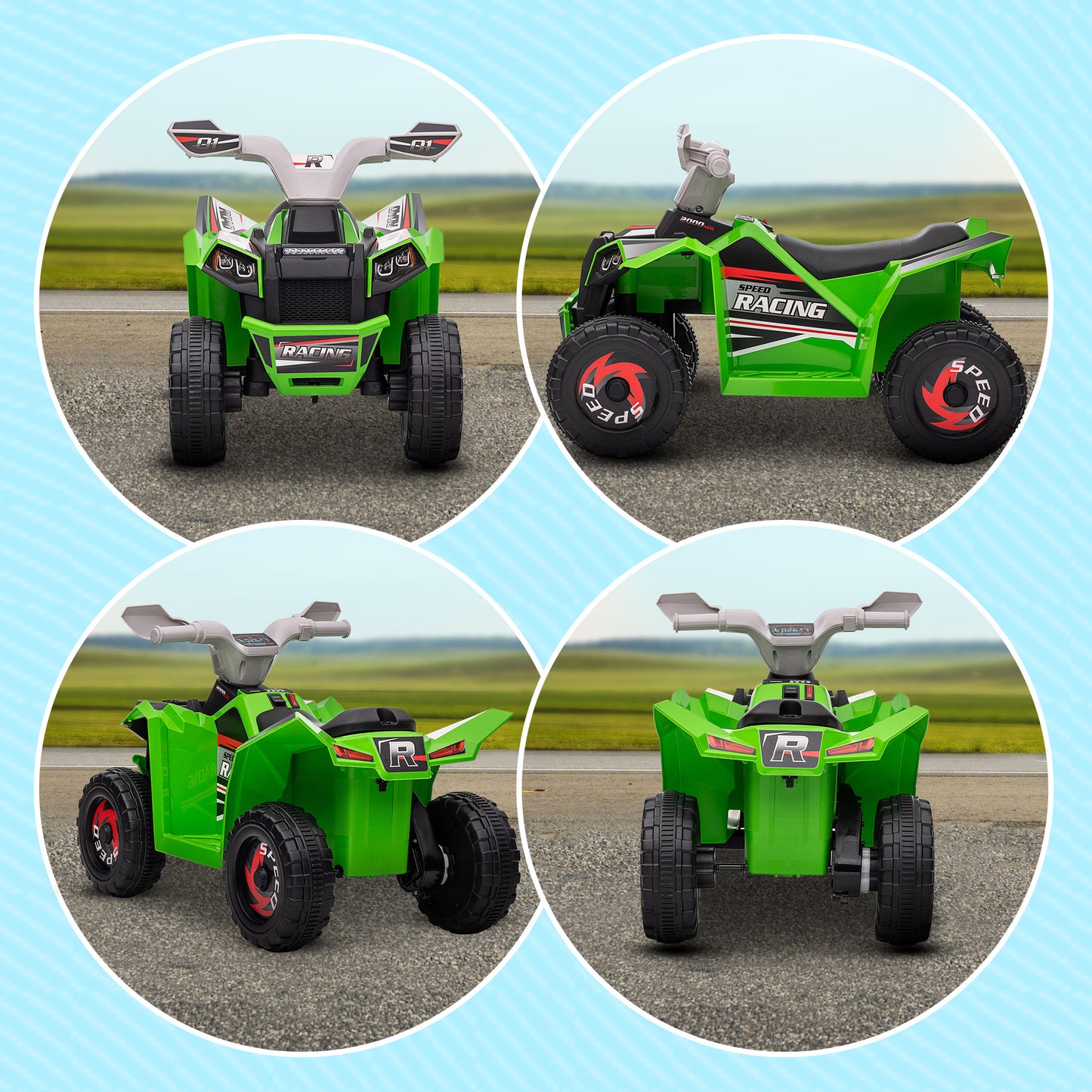 HOMCOM Elektro-Kinderquad, 2,5 km/h, Vorwärts- & Rückwärtsgang, für 18-36 Monate, Grün