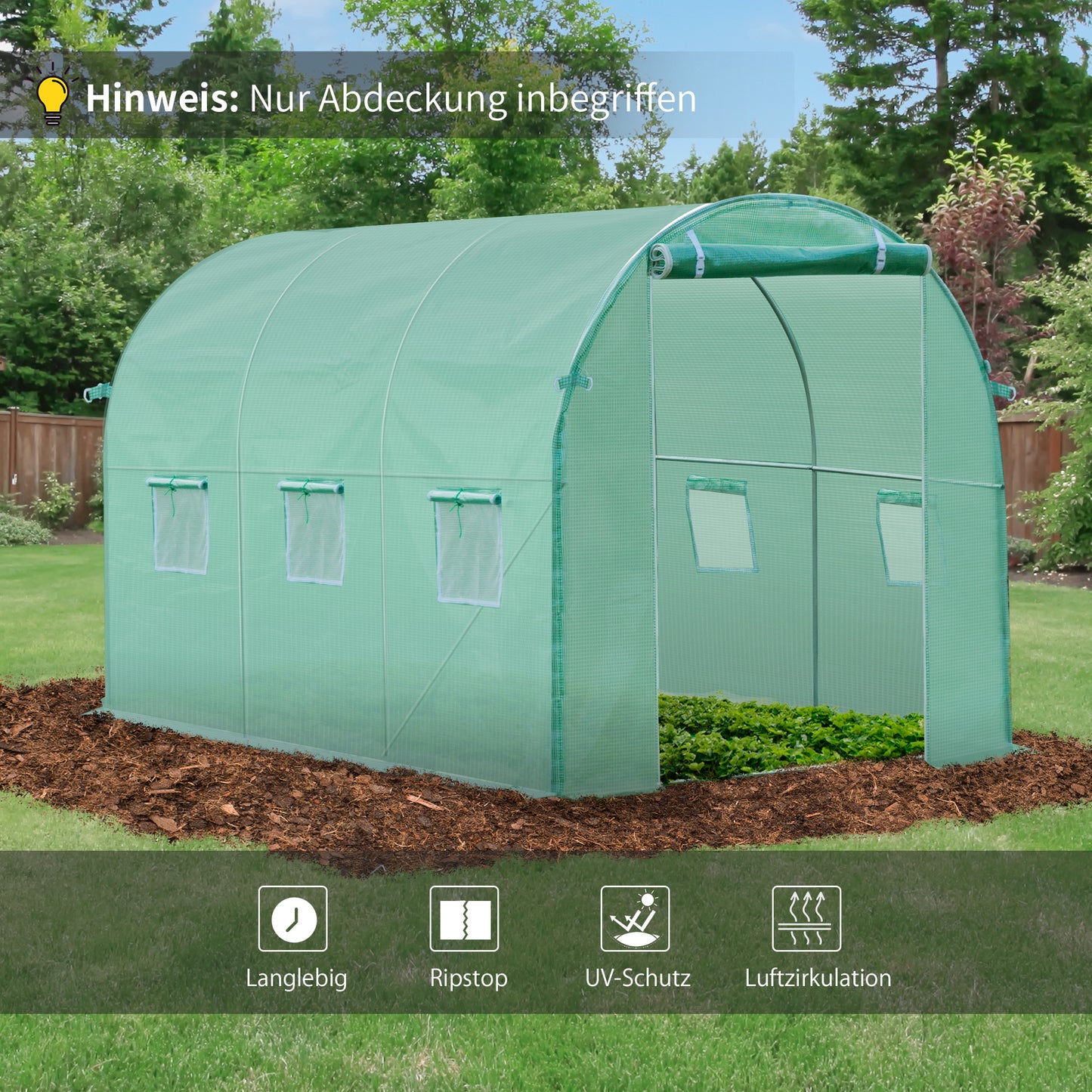 Outsunny Gewächshausfolie, 3 x 2 x 2 m, wasserdichte Gartenplane mit UV-Schutz, Kunststoff-Folie, Abdeckplane für Treibhaus, Folientunnel, Tunnelfolie für Außenbereich, Grün