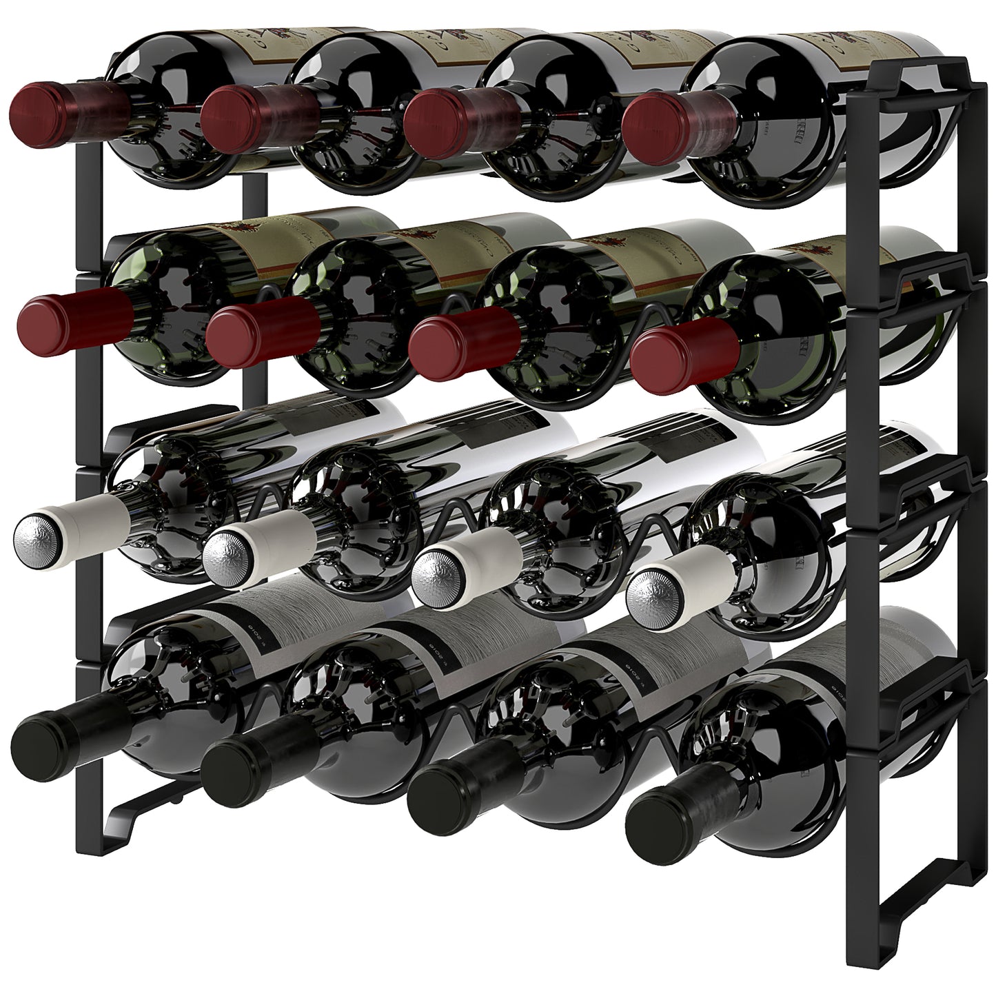 HOMCOM 4-stufiges Weinregal, freistehendes Regal für 16 Weinflaschen, Metall, Schwarz