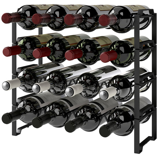 HOMCOM 4-stufiges Weinregal, freistehendes Regal für 16 Weinflaschen, Metall, Schwarz