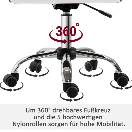 HOMCOM Friseurstuhl, Salonstuhl mit Rückenlehne, Höhenverstellbar, Stahl PU, Weiß, 48 x 52 x 78-90 cm