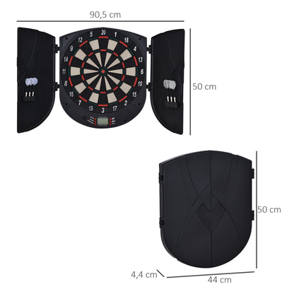 HOMCOM Elektronische Dartscheibe Dartboard mit Sprachansagen Englische Stimme LED-Anzeigen 6 Darts 26 Spiele 185 Varianten Dartautomat mit Tür Dartscheibe Set für bis zu 8 Spieler