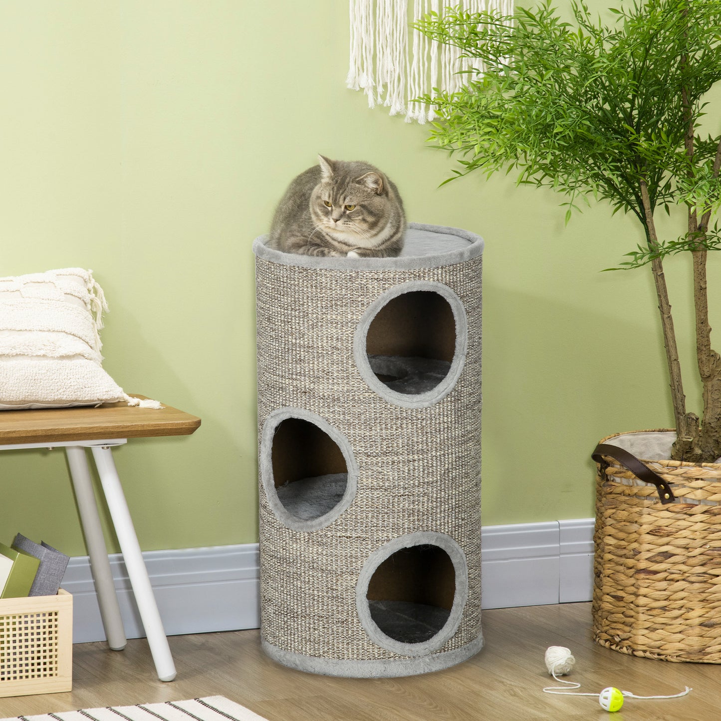 PawHut Kratztonne mit 3 Ebenen، inkl. Kratzfläche aus Sisalseil، Kratztonne für Katzen، 38 سم × 38 سم × 70 سم، هيلغراو