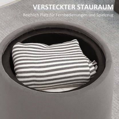 HOMCOM 2-in-1 Hocker in Samtoptik inklusive Stauraum und abnehmbaren Deckel Φ44 cm x 47,5 cm Grau