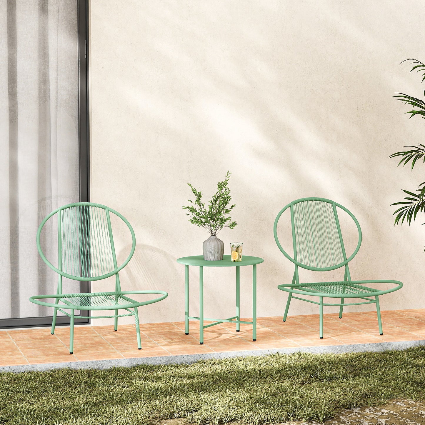 Outsunny Bistro-Set 3-teilig aus Polyrattan Wetterfest Gartenmöbel Set mit Bistrotisch Muschelförmige Gartenstühlen Grün