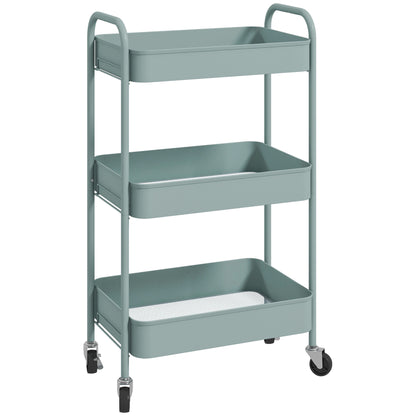 HOMCOM Mehrzweckwagen Rollwagen Küchenwagen, 3 Regale, 4 Rollen, 45 cm x 30,6 cm x 79 cm, Hellblau