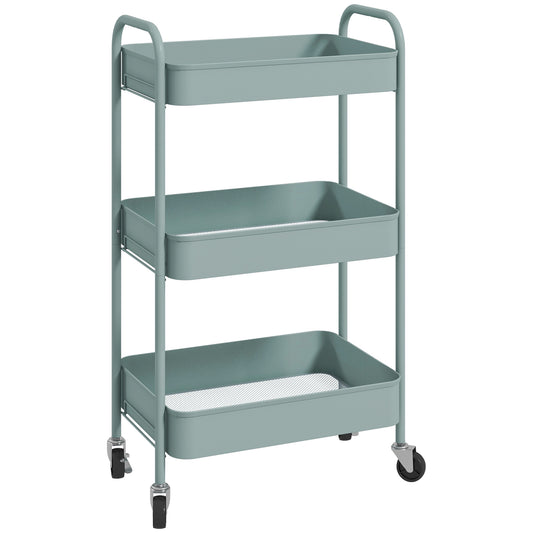 HOMCOM Mehrzweckwagen Rollwagen Küchenwagen, 3 Regale, 4 Rollen, 45 cm x 30,6 cm x 79 cm, Hellblau