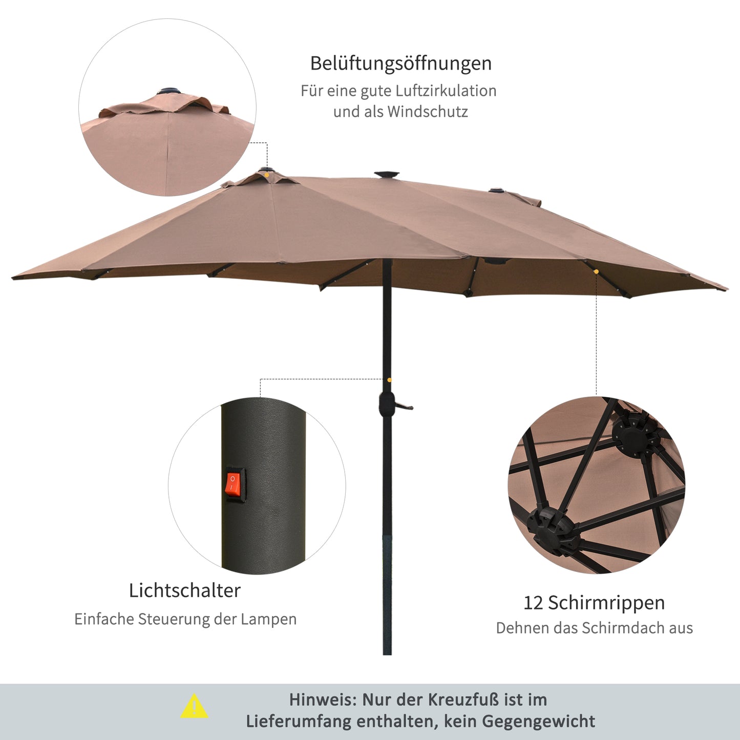 Outsunny Sonnenschirm Oval Khaki 440 x 260 cm