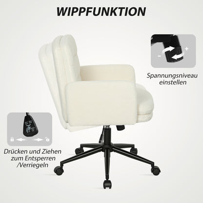 HOMCOM Fahrbarer Bürostuhl mit Stoffbezug, Armlehne, 5 Räder, drehbar, Cremeweiß