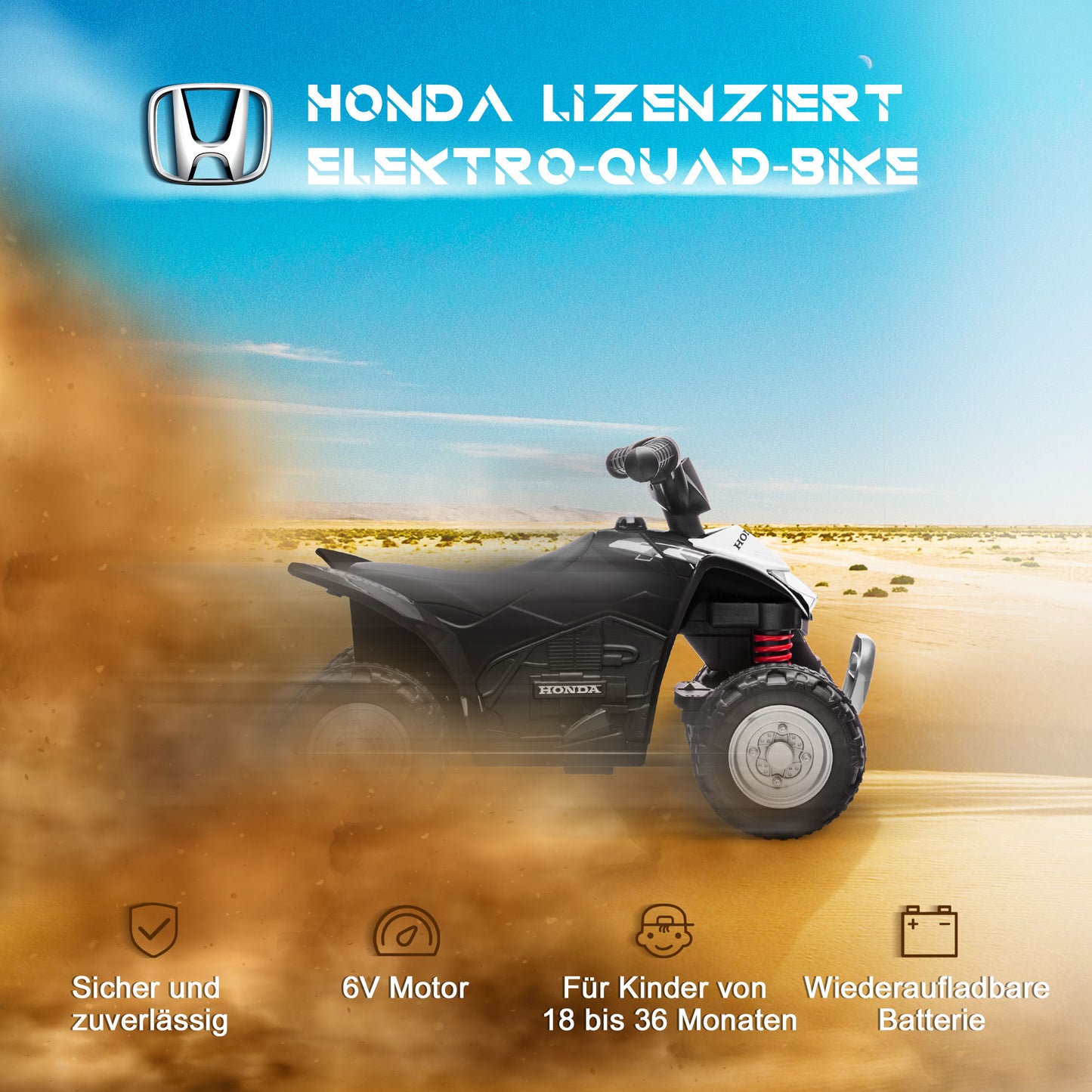 AIYAPLAY Elektroquad, Kinderquad, 2,8 km/h, LED-Scheinwerfer, für 1,5-3 Jahre, schwarz, 65,5 x 38,5 x 43,5cm