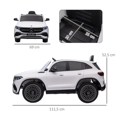 HOMCOM Elektro Kinderauto, lizenzierter Mercedes-Benz EQA, 3-8 km/h, Musik, Scheinwerfer, Hupe, Fernsteuerung, weiß