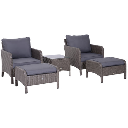 أوتسوني 5-TLG. Polyrattan Gartenmöbel Sitzgruppe Gartenset Sofagarnitur Garnitur Lounge mit Kissen Dunkelgrau 2 x Sessel 1 x Couchtisch 2 x Hocker