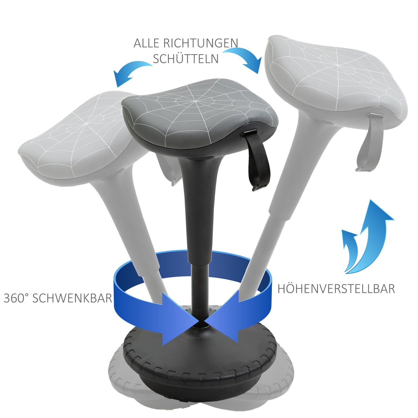 Vinsetto Bürohocker mit Schwenkfunktion, ergonomischer Hocker, höhenverstellbar 65,5-83,5 cm 120° neigbar Grau