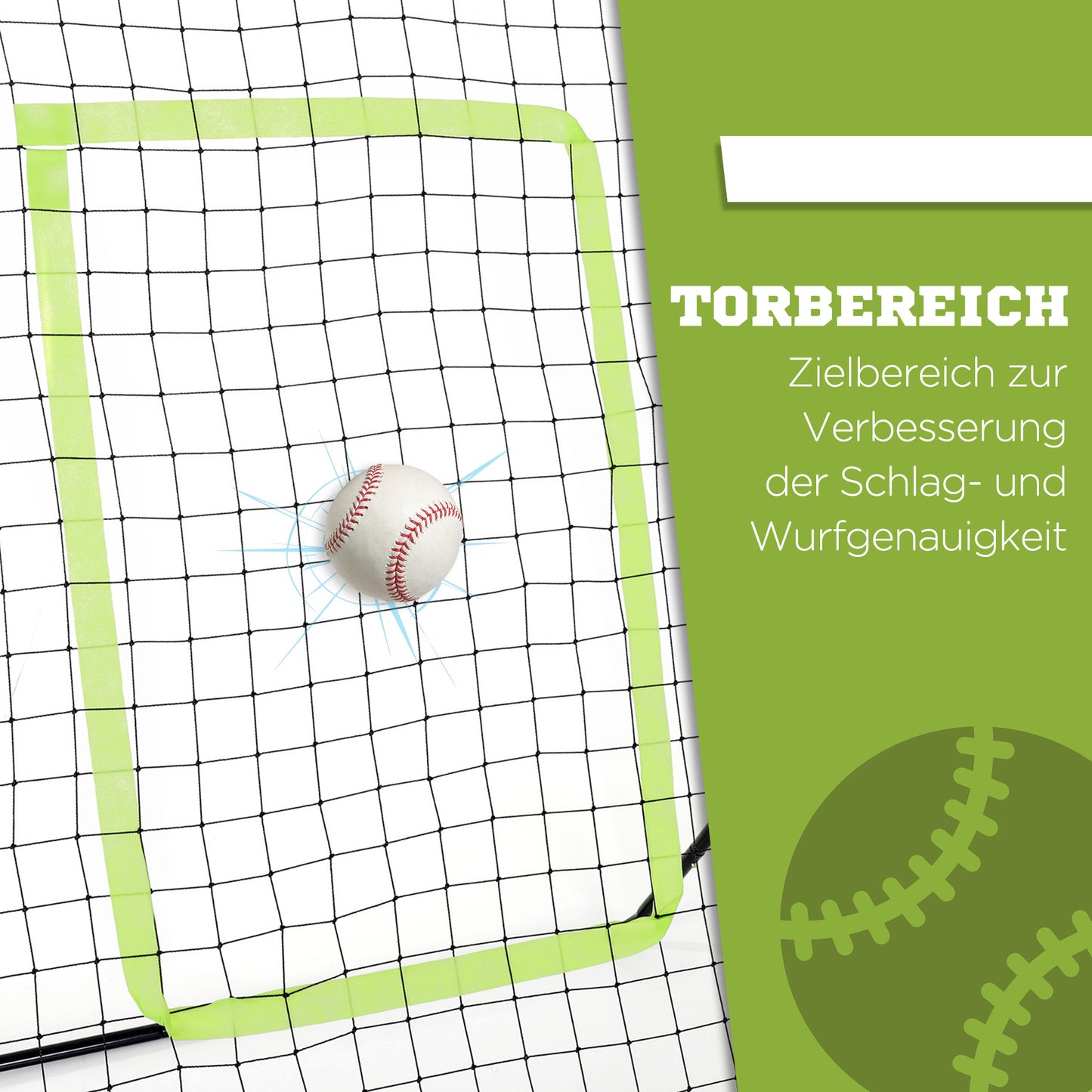 HOMCOM Baseball-Rückprallnetz، رطب، معدني، أخضر Trefferzone، 174H x 123B x 90T سم