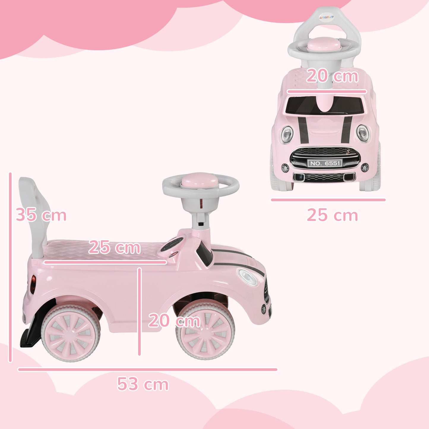AIYAPLAY Rutschauto für Kinder, Kippschutz, Hupe, rutschfester Sitz, für 1,5-3 Jahre, bis 25 kg, Rosa