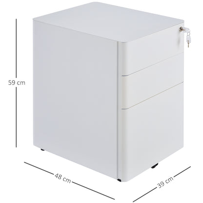 Vinsetto Rollcontainer mit 3 Schubladen mobiler Aktenschrank mit Rollen abschließbar Büroschrank mit Hängeregistratur Stiftfach, Bürocontainer für Büro, Homeoffice, 39 x 48 x 59 cm Weiß