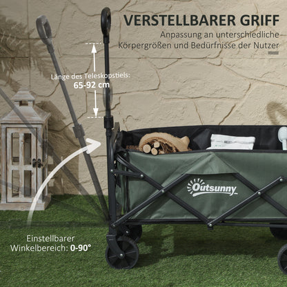 Outsunny Gartenwagen 90 kg belastbar, klappbar Transportwagen mit herausnehmbare Plane, Griff, Rädern 72 Liter Grün