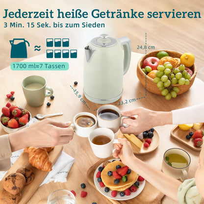 HOMCOM Wasserkocher- und Toaster-Set, LED-Anzeige, 1,7 Liter, 2200W, Retro-Design, Memory-Funktion, Grau